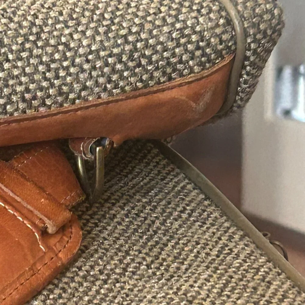 EUC Hartmann Vintage 80s Brown Tweed Garment Bag Leather Trim Travel Luggage